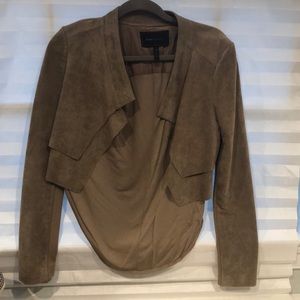 BCBG Brown faux suede and cotton cropped jacket